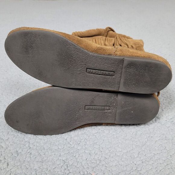 Minnetonka Boots Womens 8 Brown 3 Layer Fringe Western Boho Festival Moccassin - Picture 3 of 4